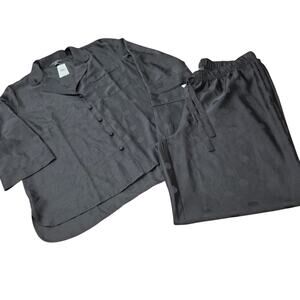 NWT Ann Taylor Sleep Black Satin Shirt Subtle Polka Dot Pattern Size Large